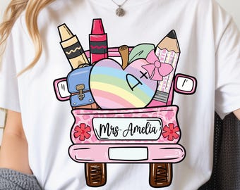 Personalized Teacher Wagon Ready To Press, Custom Coquette Bow Teacher Dtf Transfers