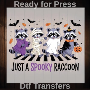 Just a Spooky Raccon Halloween Ready To Press, Spooky And Feral Raccoon Fall Dtf Transfers, Retro Halloween, Raccoons Crossing the Road Dtf