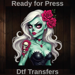 Gothic Vintage Creepy Ready To Press, Zombie Girl Dtf Transfers, Gothic Rose Vampire Girl Dtf, Cute Spooky Halloween Girl Dtf