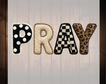 Retro Yarn Faith Ready To Press, Christian Pray Faux Yarn Crochet Dtf Transfers