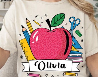 Personalized Teacher Apple Ready To Press, Custom Teacher Name Dtf Transfers, Choose Your Size