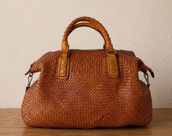 Cognac Handwoven Leather Bag Large Slouchy Shoulder Purse Handmade luxury Tote Bag with Strap