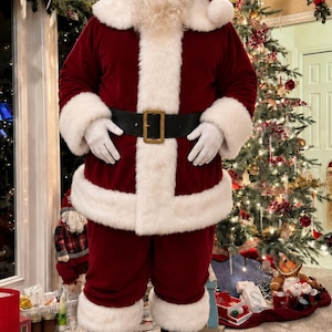 Burgundy Velvet Santa Suit with Faux Fur Trim Adult Santa Claus Costume for Men Handmade Christmas Outfit Professional Holiday Party Cosplay
