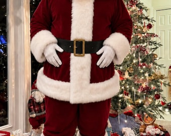 Burgundy Velvet Santa Suit with Faux Fur Trim Adult Santa Claus Costume for Men Handmade Christmas Outfit Professional Holiday Party Cosplay