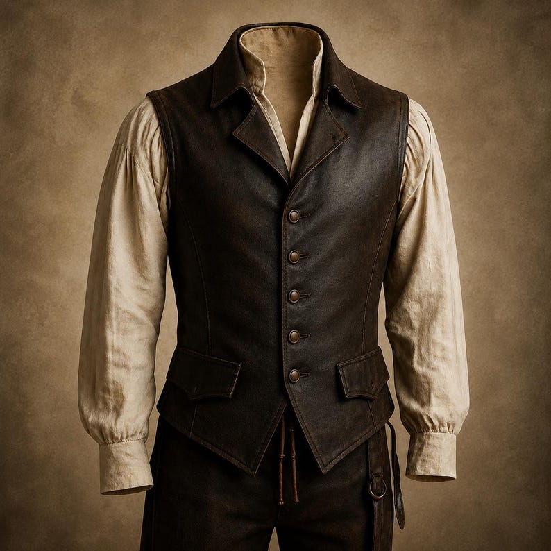 vintage mens leather waistcoat, pirate leather vest men, renaissance leather vest, steampunk waistcoat mens, medieval leather clothing, Victorian leather vest, handmade cowboy leather vest, gothic leather waistcoat, western ranch leather vest, brown distressed leather vest men, fantasy cosplay leather outfit, historical reenactment vest, rustic outlaw vest, old money western fashion, artisan leather waistcoat, frontier style leather vest, mens biker leather vest, retro cowboy waistcoat