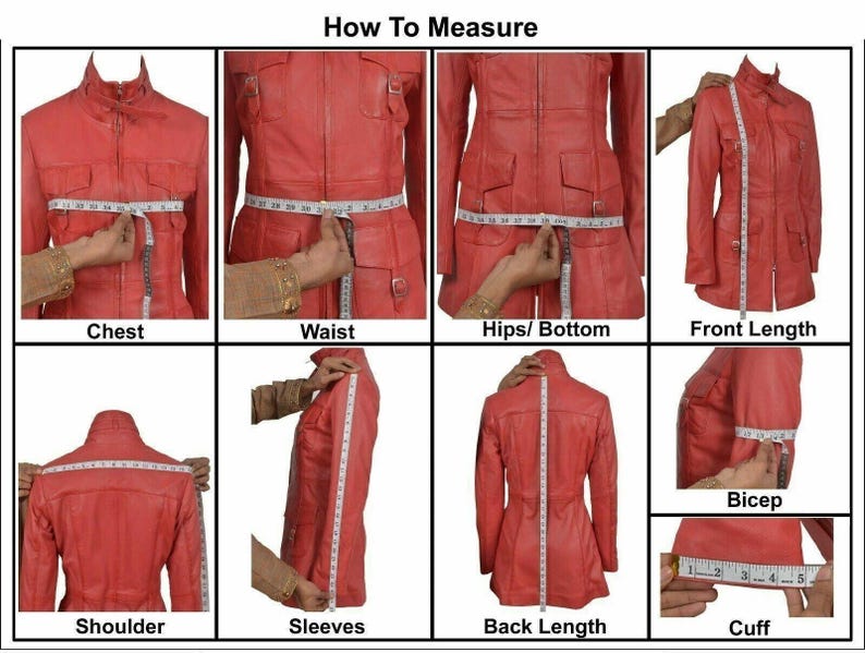 leather jacket measurement guide, how to measure leather jacket, womens jacket size chart, custom leather jacket sizing, accurate jacket measurements, chest waist shoulder sleeve guide, handmade leather coat measurements, Etsy leather jacket fit guide, biker jacket measurement chart, genuine leather jacket sizing, made to order leather apparel, body measurement tutorial, leather coat fitting instructions, fashion tailoring guide, custom size leather jacket, shoulder sleeve chest measurements,