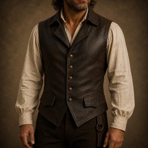 mens leather vest, vintage western leather waistcoat, brown genuine leather vest men, cowboy leather vest, rustic biker vest mens, handmade leather waistcoat, old west leather outfit, medieval leather vest, steampunk leather vest men, ranch style leather vest, distressed brown leather vest, vintage cowboy clothing, frontier western fashion, mens rodeo vest, outlaw inspired leather apparel, classic western waistcoat, retro leather vest men, rugged cowboy vest, western menswear, leather fashion