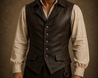 Men's Genuine Leather Pirate Vest, Vintage Steampunk Waistcoat, Renaissance Medieval Cosplay Costume