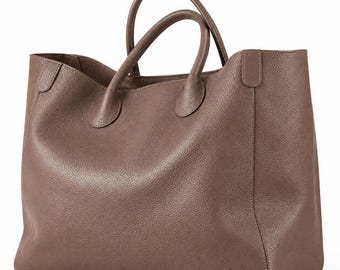 Oversized Brown Leather Tote Bag Women Genuine Cowhide Laptop Work Bag Personalized Large Travel Shopper Purse Minimalist Carryall