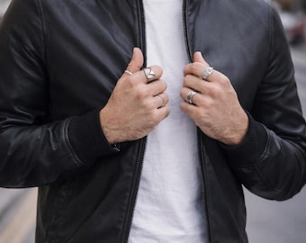 Men's Genuine Leather Black Bomber Jacket Handmade Slim Fit Zip Up Jacket Vintage Classic Minimalist Style Streetwear