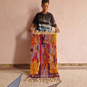 Colorful Boucherouite Rug, Handmade Moroccan Berber Rug, Boho Area Rug, Vintage Tribal Carpet, Authentic Moroccan Home Decor/ 54x105cm
