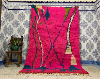 Pink Handmade Moroccan Rug – Vibrant Berber Area Rug | Boho Wool Rug for Living Room | Abstract Tufted Carpet | Unique Home Decor