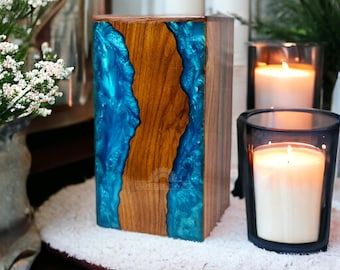 Urna in legno con resina blu – Scatola ricordo commemorativa per adulti e animali domestici