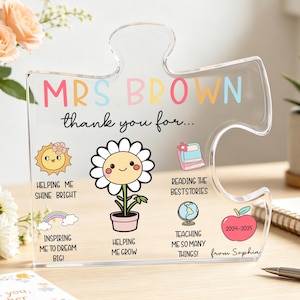 Personalized Cute Teacher Appreciation Gift,Custom Name Thank You Teacher Desk Decor,End of Year Gift,Puzzle Acrylic Plaque For Teacher