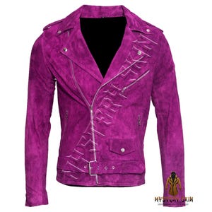 Womens Pink Nubuck Leather Jacket | Plus Size Biker Jacket | Brando Style Motorcycle Jacket | Soft Pink Leather Jacket | Ladies Biker Jacket