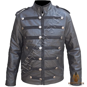 Men&#39;s Black Military Leather Jacket | Gothic Drummers Band Jacket | Genuine Leather Slim Fit Jacket |  | Punk Rock Biker Style Jacket