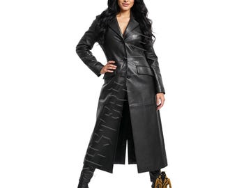 Black Genuine Leather Long Trench Coat | Gothic Cosplay