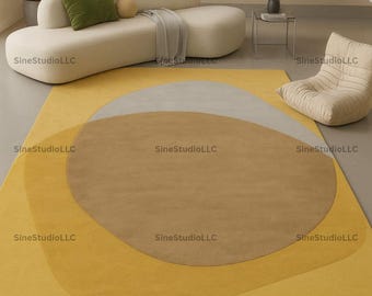 Handmade Minimalist Abstract Rug – Modern Area Carpet in Earthy Yellow, Beige & Gray | Japandi Scandinavian Style | Custom sizes