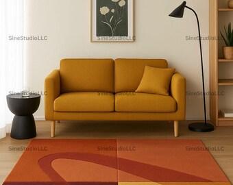Warm & Modern Abstract Rug in Rich Earth Tones Perfect for Cozy Living Rooms Geometric Design in Mustard Orange and Burgundy Stylish Decor