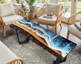 Ocean Epoxy Table, Live Edge Coffee Table, Resin Wave Dining Table, Coastal Home Decor, Custom Size Center Table, Modern Statement Furniture