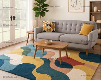 Modern Colorful Abstract Rug 5X7 5X8 Multicolor Wave Pattern Area Carpet for Living Room & Bedroom – Soft, Stylish and Eye-Catching Design