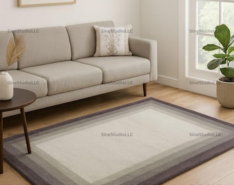 Minimalist Gradient Border Area Rug – Modern Ombre Carpet in Neutral Gray and Cream Tones – Soft Contemporary Living Room Decor Rug