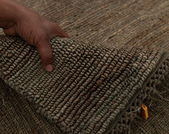 Olive Brown Jute Rug 2X3 2X4 2X6 2X8 Rustic Flatweave Natural Fiber Carpet | Eco-Friendly Artisan Area Rug for Living Room & Bedroom Decor.