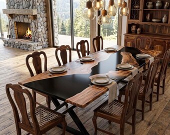 Made to Order Custome Table,Custom Rasin Dining Table, Epoxy Dining Table, Walnut Epoxy Table With Leg .