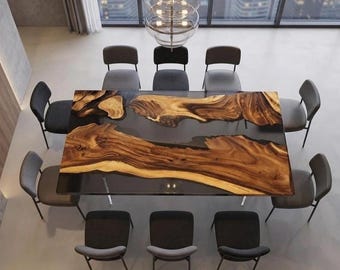 Custom Live Edge Epoxy Dining Table, Made to Order Resin River Table, Large Modern Wood Conference Table, Handcrafted Statement Furniture