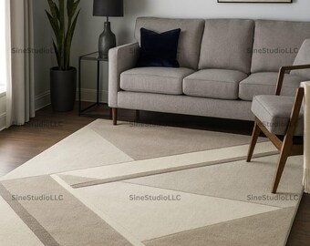 Modern Beige & Taupe Geometric Area Rug Contemporary Abstract Pattern, Soft Neutral Carpet for Living Room, Bedroom and Office Decor