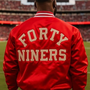 Handmade 49ers Satin Varsity Jacket: Retro San Francisco Bomber
