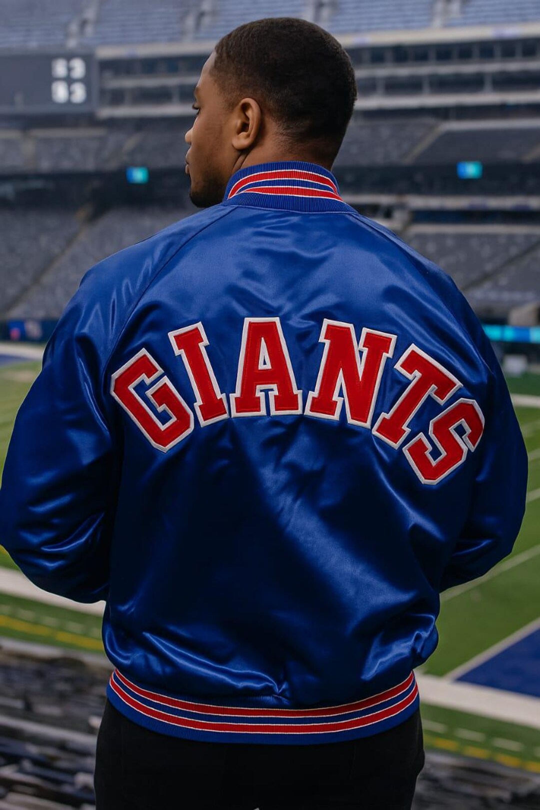 アメリカ製 NFL NY ジャイアンツ レプリカジャージ Made in USA New York Giants Satin Handmade Varsity Bomber Jacket – Vintage