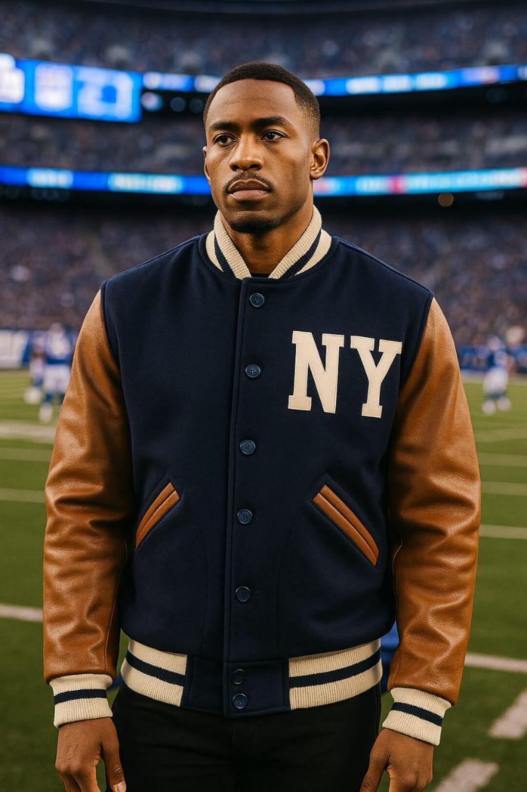NY Yankees Unisex Navy and Brown Varsity Jacket – Brown Leather