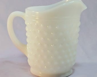 Vintage Anchor Hocking Milk Glass Hobnail Pint Pitcher | Made in the USA
