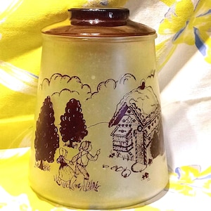Vintage Bartlett-Collins Hansel & Gretel Glass Canister with Brown Glass Lid – Storybook Charm