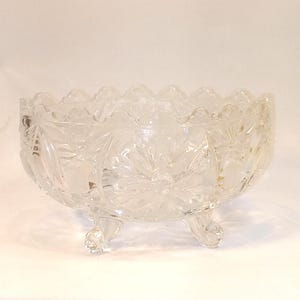 Vintage Scalloped Edge Cut Glass Candy Dish – Four Footed Clear Glass Bowl