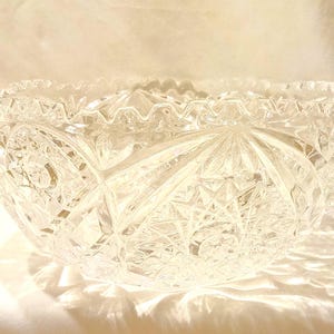 Vintage Cut Crystal Bowl: Starburst Pattern, Heavy Leaded Glass