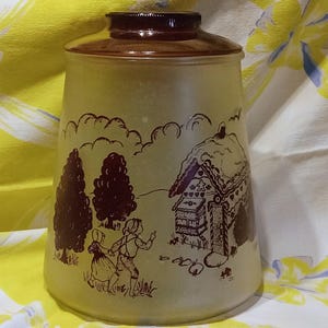 Vintage Bartlett-Collins Hansel & Gretel Glass Canister with Brown Glass Lid – Storybook Charm