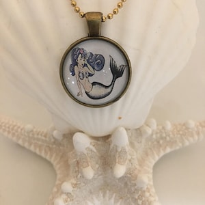 Gold or Silver color Mermaid Cameo Necklace image 1