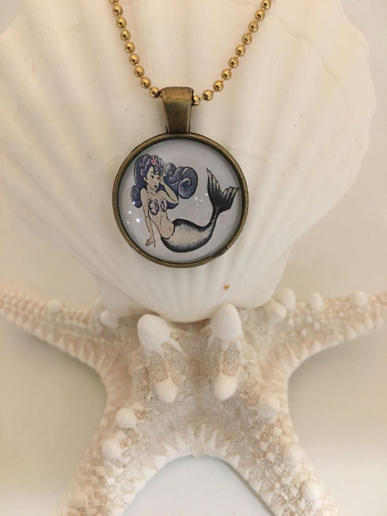 Gold or Silver color Mermaid Cameo Necklace image 1