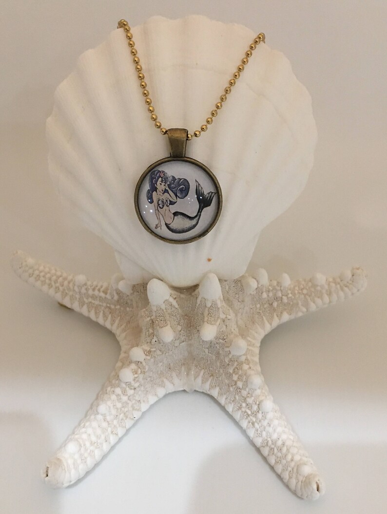 Gold or Silver color Mermaid Cameo Necklace image 2
