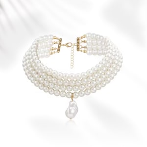 Baroque Pearl Choker Necklace: Multi-Strand Faux Pearl Bridal Jewelry