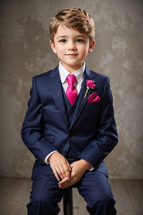 navy blue suit with hot pink dress Boys Tie: Formal Wedding Outfit SCHL003568_R_S