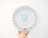 Hello Baby - Hand Illustrated Blue Ceramic Baby Plate