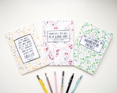 A5 Notebook Set - 3 Lined Notebooks featuring Spring Floral Designs & Inspirational Quotes