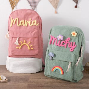 Back to School Kleinkindrucksack - personalisierte Cordtasche mit handgenähtem Namen