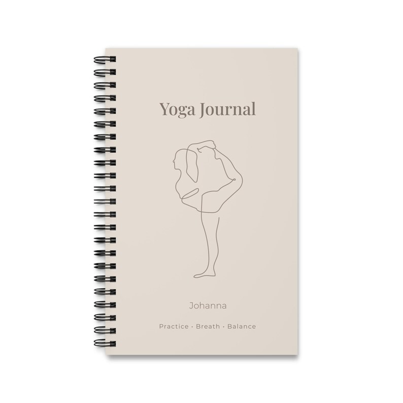 Yoga Journal Spiralbindung, personalisiertes Yoga Tagebuch, minimalistisches Notizbuch für Achtsamkeit & Balance, Journal mit Namen image 2