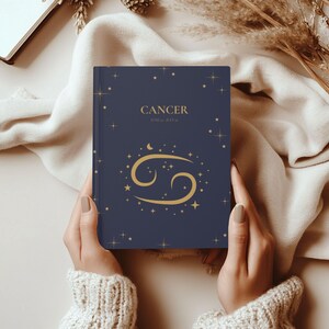 Cancer Notebook Zodiac Journal, Luxe Astrology Gift for Her, Gold Cancer Symbol on Navy Starry Cover, Cancer Birthday Gift, Journal