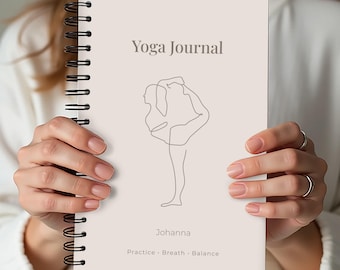 Yoga Journal Spiralbindung, personalisiertes Yoga Tagebuch, minimalistisches Notizbuch für Achtsamkeit & Balance, Journal mit Namen