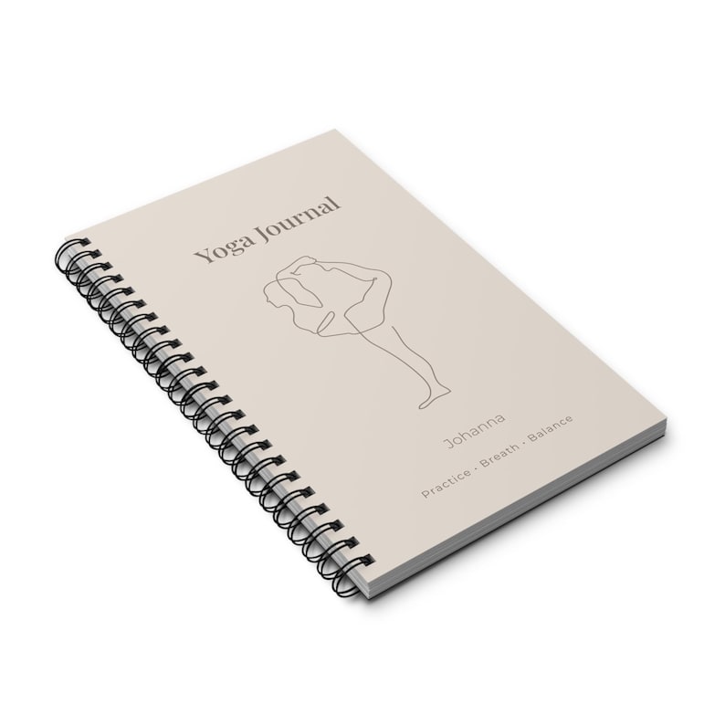 Yoga Journal Spiralbindung, personalisiertes Yoga Tagebuch, minimalistisches Notizbuch für Achtsamkeit & Balance, Journal mit Namen image 4